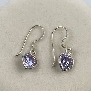 Sterling Silver 925 Heart Earrings with Purple iridescent Gemstone